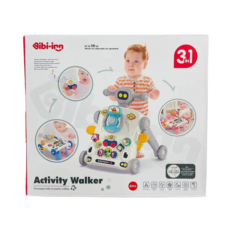 3-in-1 Musical Baby Walker & Activity Toy - Grey