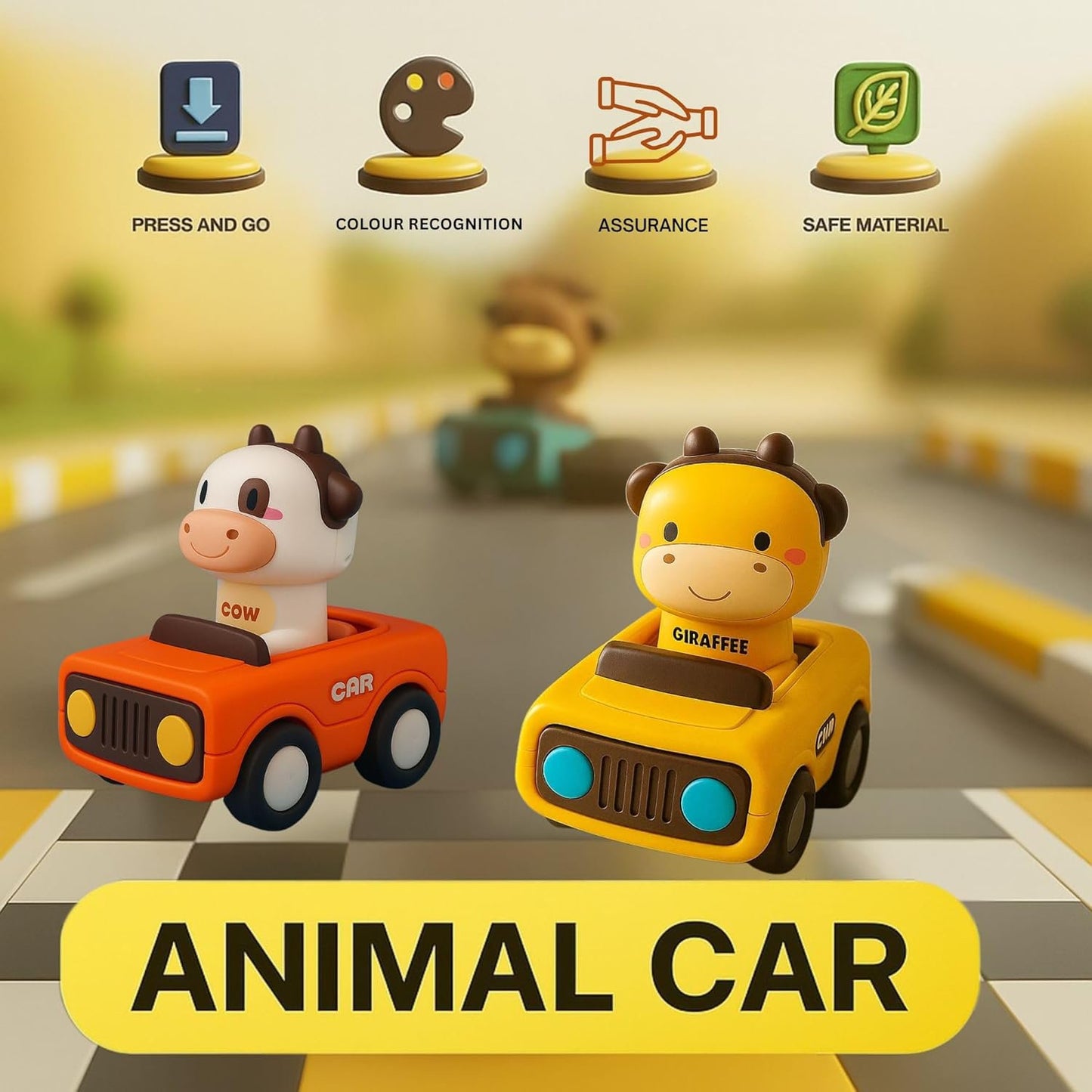 Mini Inertial Press & Go Animal Vintage Car - 1Pc