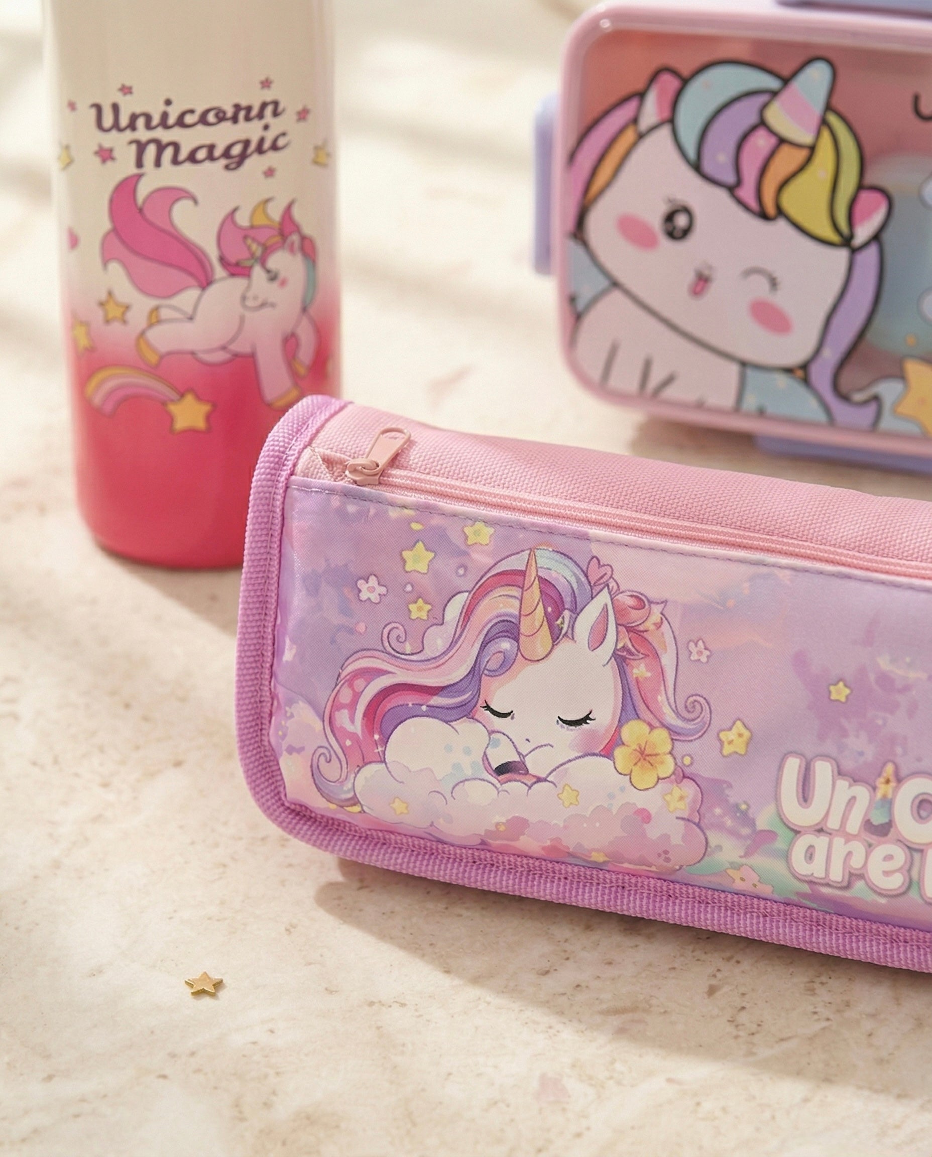 Unicorn-themed school supplies bundle for back to school