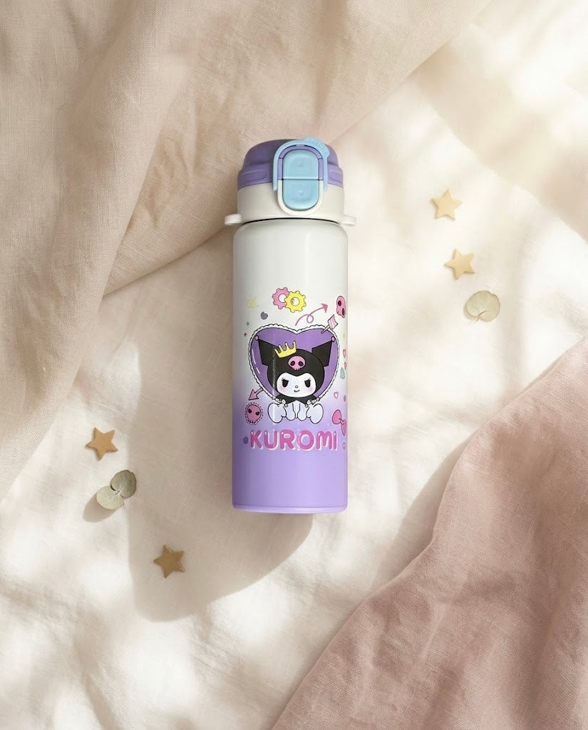 Kuromi-themed insulated water bottle 500ml in black and pink for kids