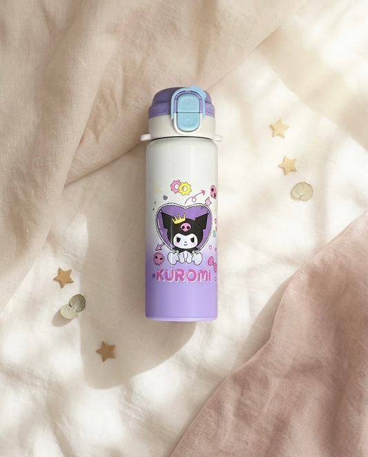 Kuromi-themed insulated water bottle 500ml in black and pink for kids
