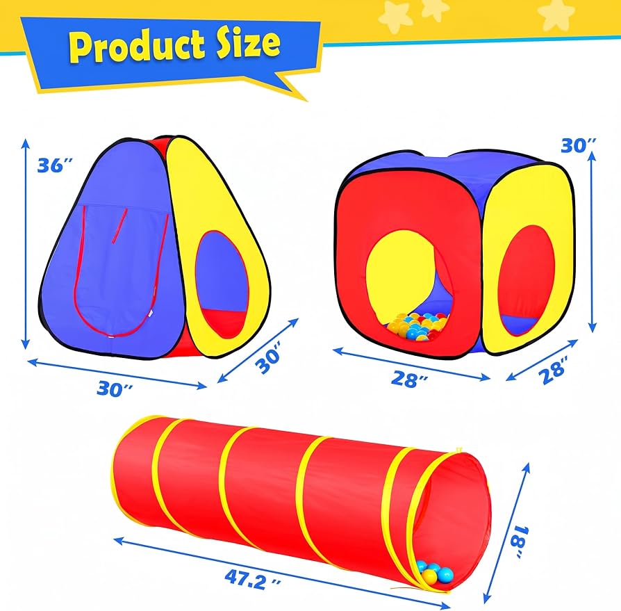 3-in-1 Pop-Up Kids Play Tent with Tunnel