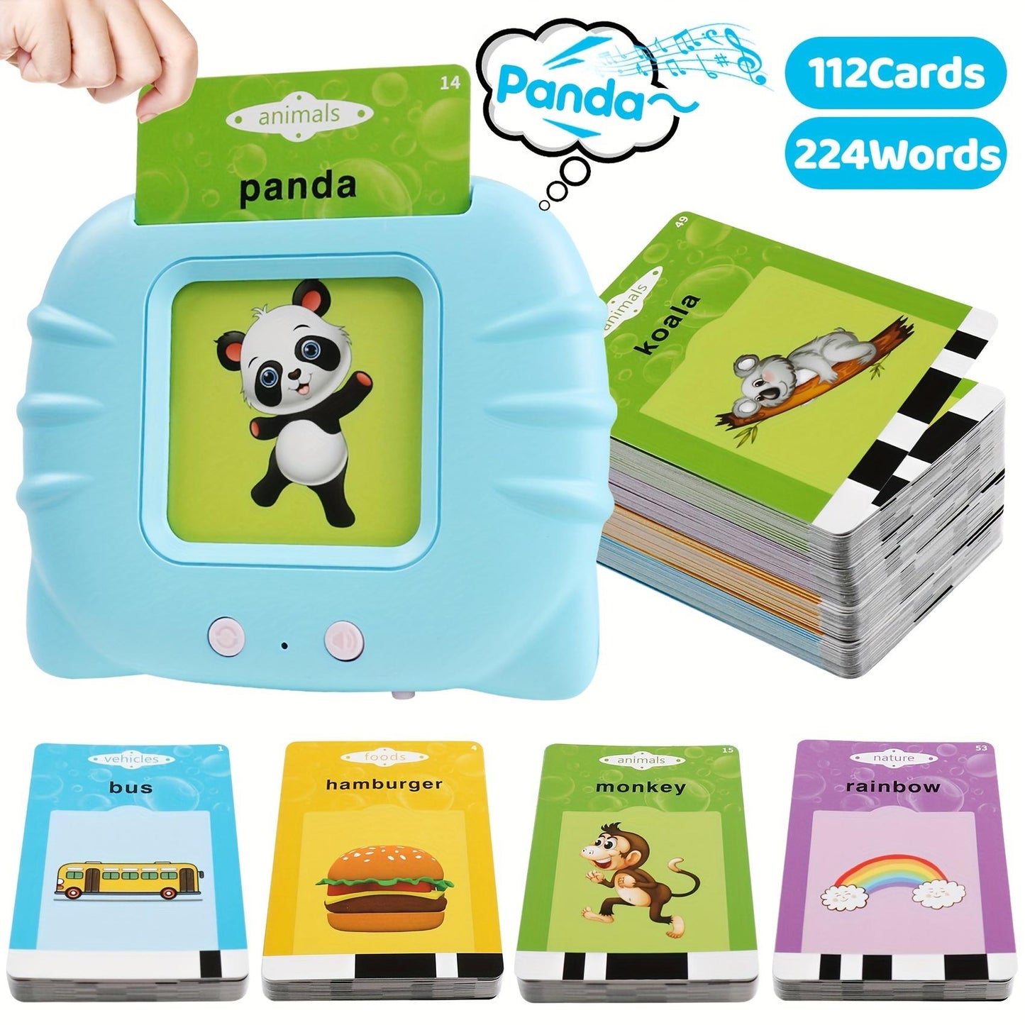 🧠✨ Interactive Talking Flash Card Toy – 112 Cards / 224 Words 🎵