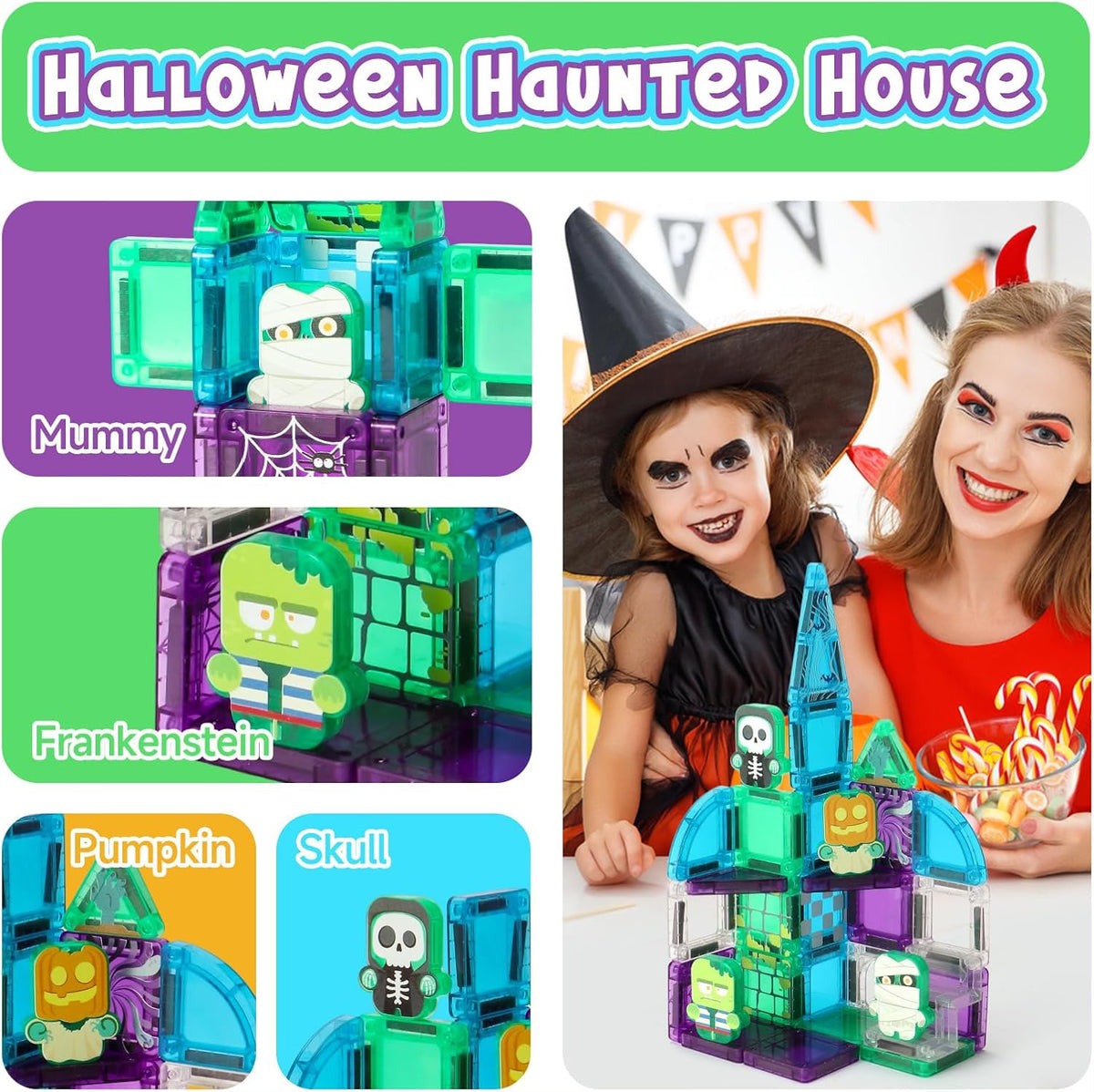 Mini Magnetic Tiles Set (32 pieces) Halloween themed
